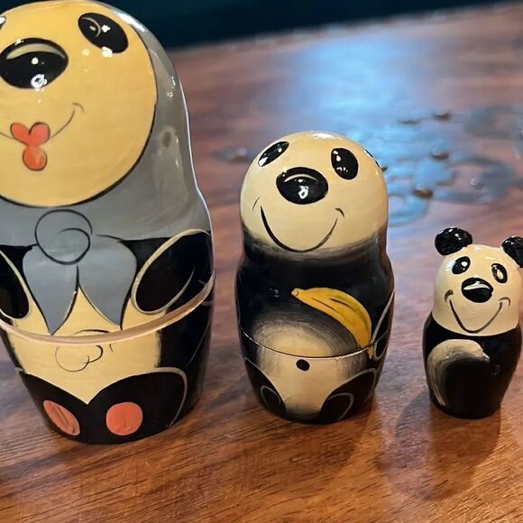 Russian Hand-painted Panda Family Wood Nesting Dolls! - Picture 4 of 6
